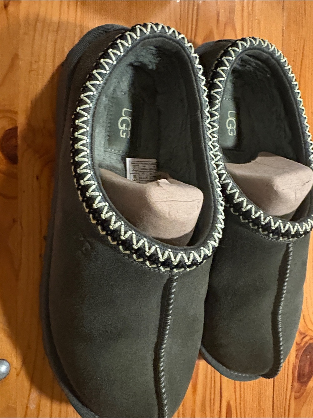 UGG Men's Black Suede Slip-On Moccasin Slippers with Light Contrast Stitch